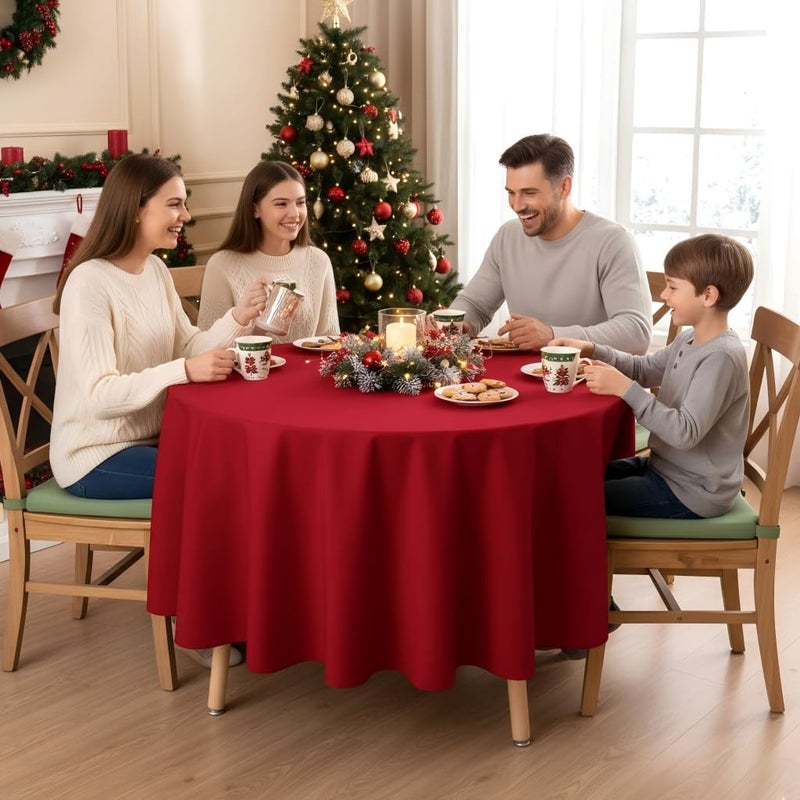 sancua Round Tablecloth - 90 Inch - Water Resistant Spill Proof Washable Polyester Table Cloth Decorative Fabric Table Cover for Dining Tables, Buffet Parties and Camping, Red - Image 3